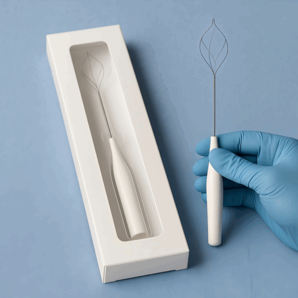 Close-up of a flexible nitinol biliary stent made from high-performance nitinol wire for surgical instrument applications.